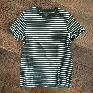 J Crew Green and White Striped Pocket T-Shirt